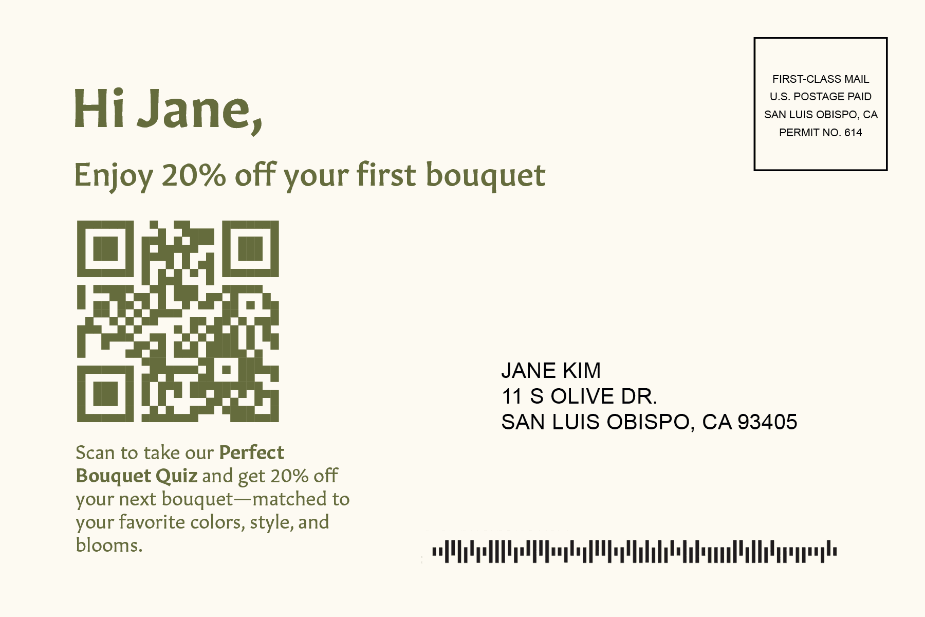 Idlewild Floral postcard back